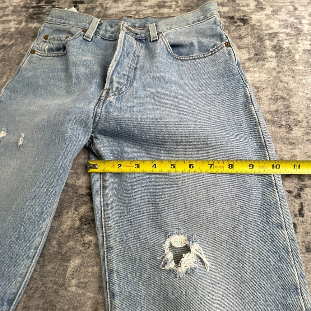 Levi's Mens W28 L30 501 Original Fit Distressed Jeans Light Blue Denim Ripped